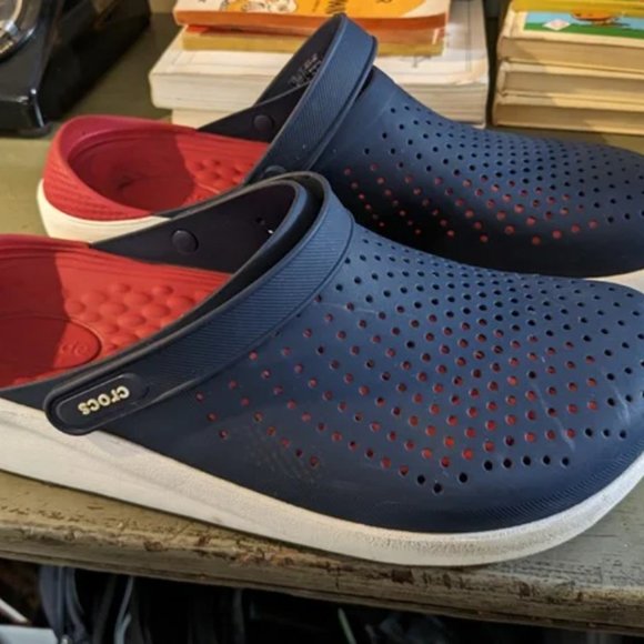 Crocs Crocband Clogs Waterproof Shoes Navy White Sole Red Inside Men’s Size 13 - Picture 3 of 4